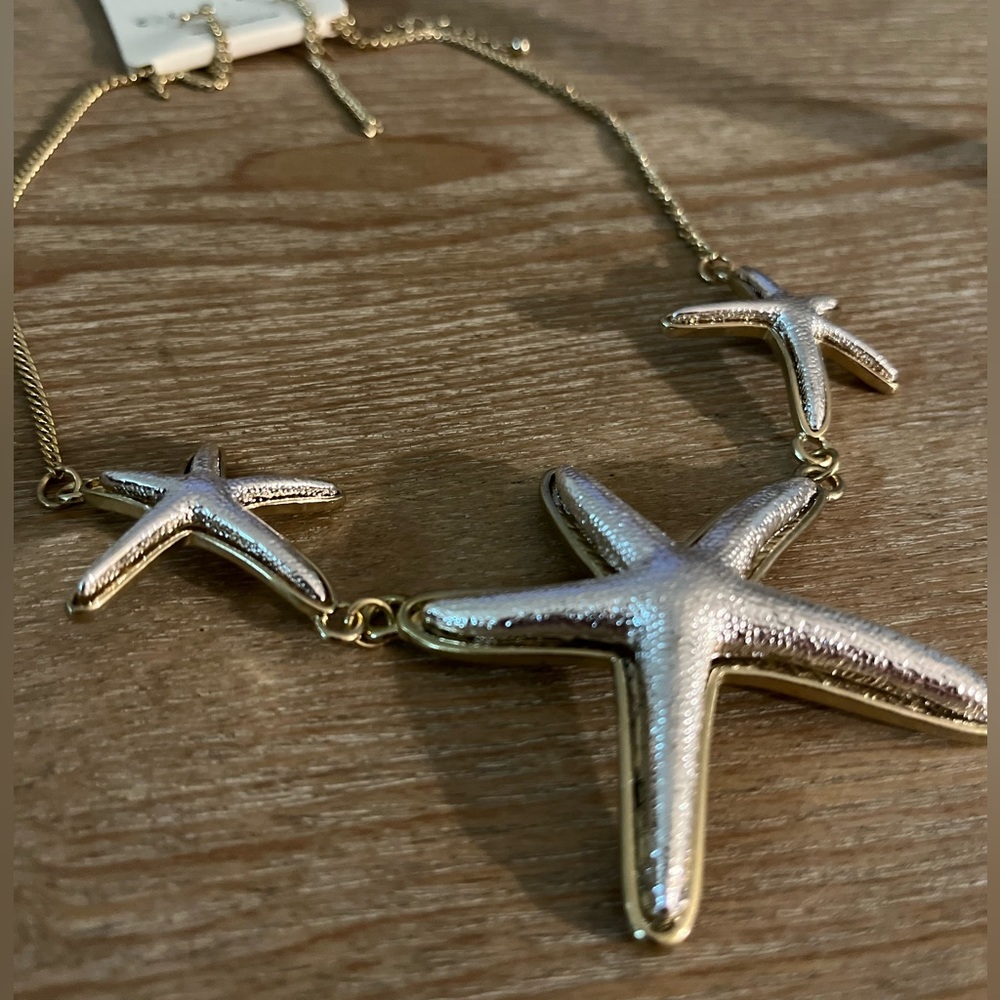 Starfish Hammered Metal Gold & Silver Necklace Coastal Beachy Resort